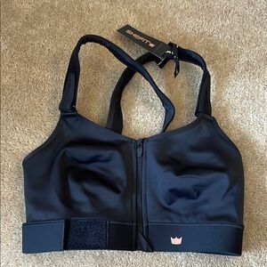 SHEFIT Black Sports Bra with Front Zipper - 2luxe